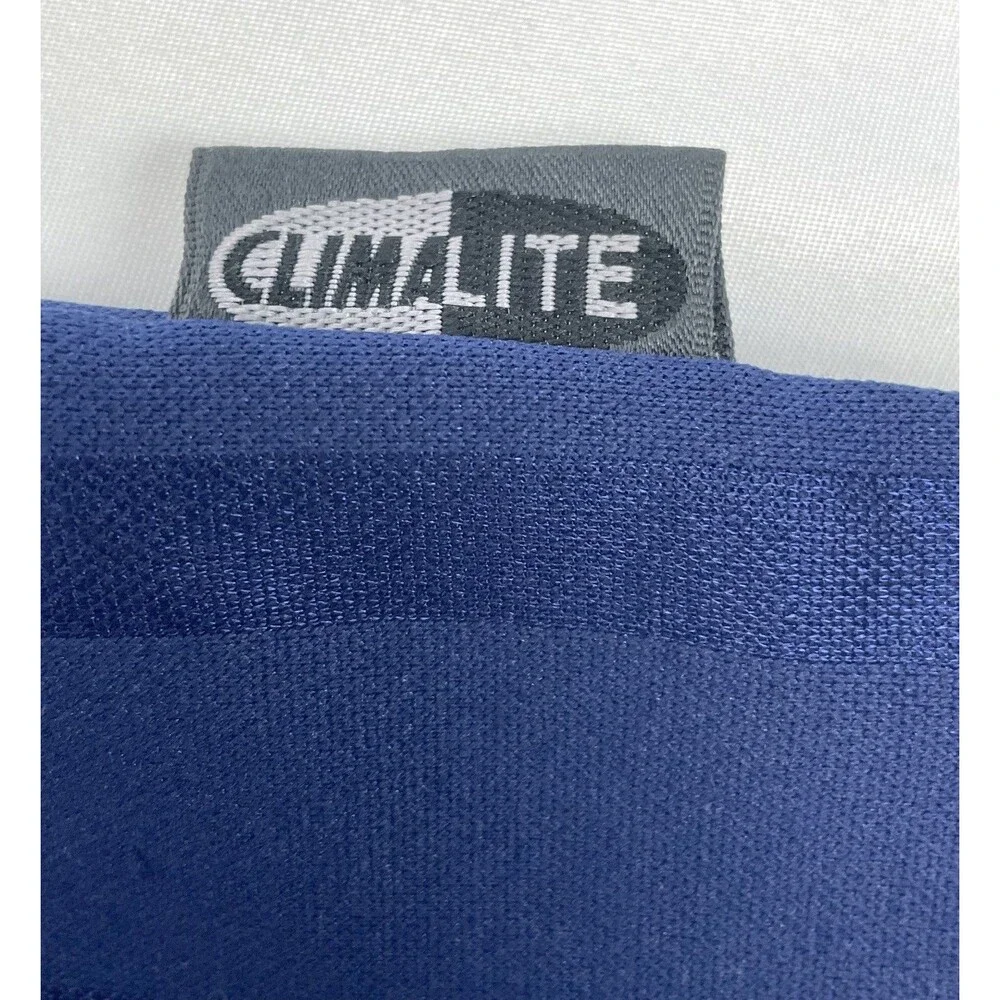 Adidas Shirt Men MEDIUM Blue White Soccer Short Sleeve Jersey ClimaLite 3 Stripe